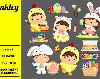 50%OFF!! Cute Kids in Easter Costume Clipart - Cute Clipart, Fun Clipart, Clipart Set, Adorable Digital Clip Art