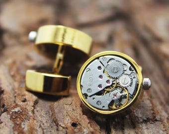 18K Steampunk Cufflinks Cuff Links - LONGINES Watch Movements TORCH SOLDERED - Elegant Bright Silver Oval Birthday Wedding Anniversary Gift