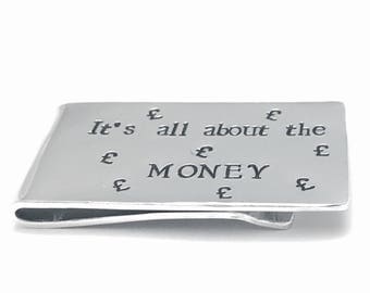 Personalised money clip, mens gift, hand stamped, metal wallet clip, wedding favour, customised father gift, aluminium bill fold, graduation