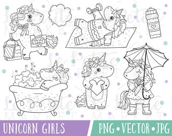 Unicorn Clipart Images, Unicorn Bubble Bath Clipart, Fitness Planner Clipart, Unicorn Digital Stamps, Cute Unicorn PNG, Unicorn Vectors
