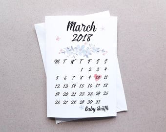 Personalised Floral Calendar Pregnancy Announcement Card, Pregnancy Reveal, New Baby, Pregnancy Announcement, Baby Shower, Grandparents Card