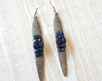 Gunmetal Blue Rhinestone Earrings