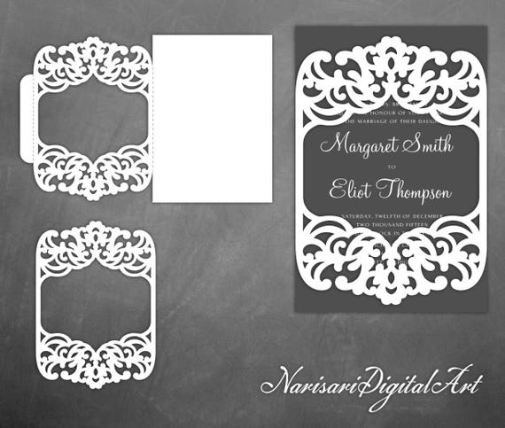 Download Lace border frame Wedding Invitation Pocket Envelope 5x7 SVG