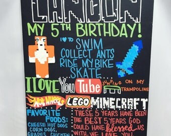 BIRTHDAY CHALK BOARD / First Birthday Chalk Board / Birthday Board / Minecraft Birthday / 5th Birthday Decor / Minecraft Party