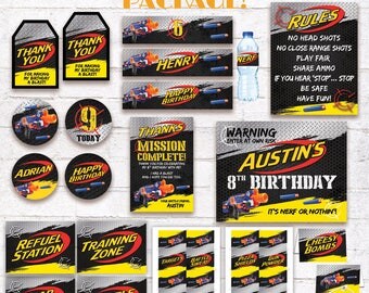 Nerf Party Printable Package Nerf Birthday Party Decorations Pack Nerf Blaster Gun Darts Party Supplies Customized Digital Files