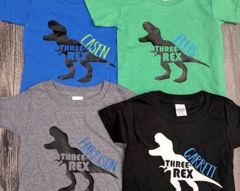 Dinosaur birthday shirt, dinosaur third birthday shirt, boy's third birthday shirt, three Rex birthday shirt, custom birthday shirt