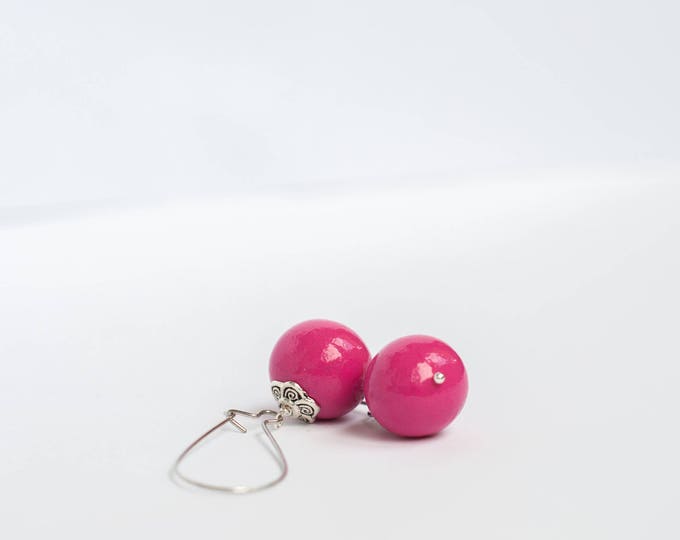 Hot pink earrings, Fuschia earrings for bridesmaids, Fish hook earrings, Hot pink dangle earrings, Fuchsia earrings, Fuschia pink earrings