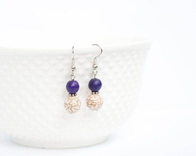 Purple dangle earrings, Purple earrings for girl, Stone earrings, Lavender earrings, Violet earrings, Purple earings, Lilac howlite earrings