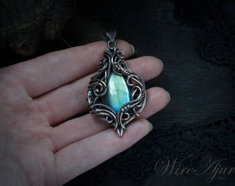 Wire wrapped pendant gift for women Wire wrapped necklace gift for girlfriend Labradorite pendant Copper Designer jewelry for girlfriend