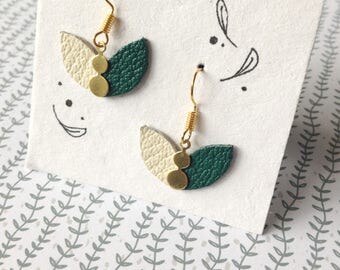 Petals in green leather earrings