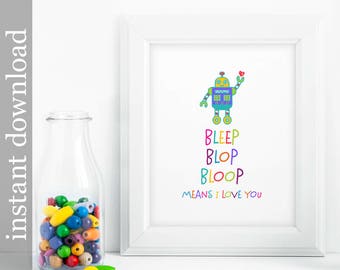 Robot Nursery, robot printable, nursery wall art, baby room decor, children's art, colorful print, colorful nursery art, nursery printable