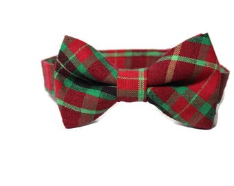Christmas bow tie for boys, kids, baby, toddler, youth and men. Holiday bow ties. Green and red plaid Christmas bow tie