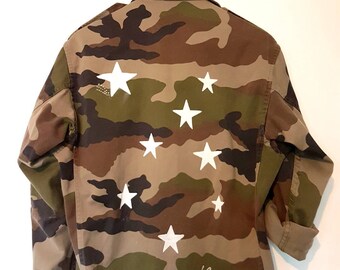 Genuine jacket military camouflage custom white stars