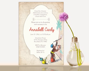 Curious George Baby Shower Invitation -Curious George Bridal Shower- Baby shower party invite-Girl or Boy- Gender Neutral- Thank you Card