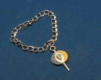 Vintage Sterling Silver 925 Charm Bracelet With Jostens 1977 Key Fob