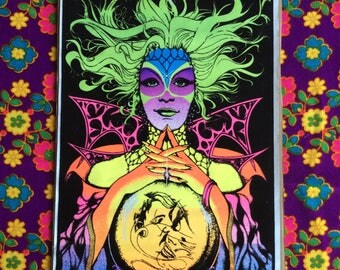 Original Vintage Black Light 1971 PSYCHEDELIC PSYCHIC Velvet Flocked Medium Tarot Poster
