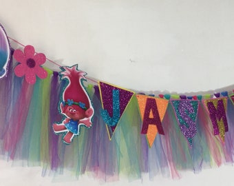 Trolls banner Tassel Garland, Trolls cake smatch , trolls birthday party, Trolls tulle birthday garland,