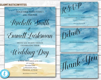 Beach wedding invitation, Ocean and sand in the background, Outdoor Wedding, Beach Wedding, Wedding Invitation, Destination Wedding Invite