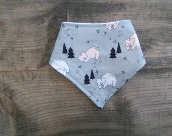 Bavoir bandana Bonne nuit Ours gris rose / Goodnight Bear, pink grey baby bandana bib