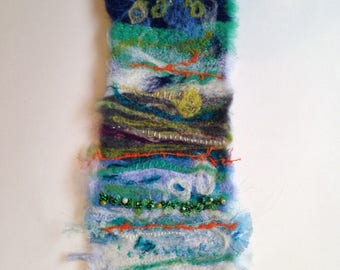 Beady Pool unique needle felted textile art. Felted picture. Hand embroidery. Fibre art. Textile art. Scilly Isles. St Agnes.