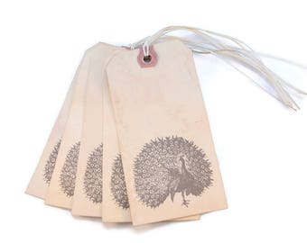 Peacock Gift Tags, Favor Tags, Bird Tag, Tea Stained Tags, Merchandise Tags, Hang Tags, Party Decor, Primitive Tags, Gift Tags, Rustic Tags