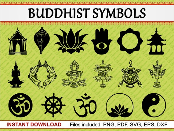 Buddhist Symbols Set of 17 Commercial Use Clipart Vase Om