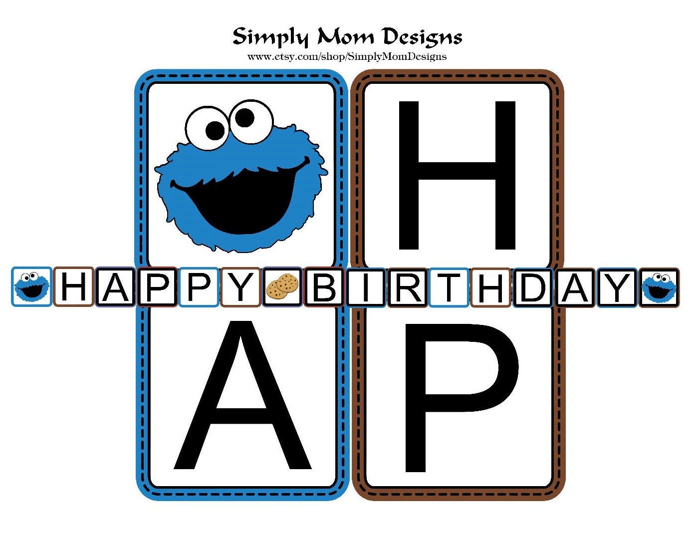 Printable COOKIE MONSTER Banner Happy Birthday Sesame Street