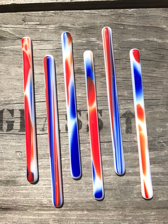 Fused Glass Swizzle Sticks red white and blue stir sticks