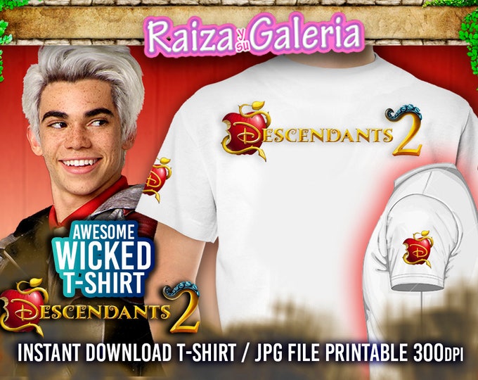 Disney Descendants 2 Tshirt CARLOS - T-Shirt Front, Back and Side. Iron On tshirt transfer! Digital Download Printable