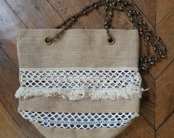 JUTE AND MACRAME CANVAS BUCKET BAG