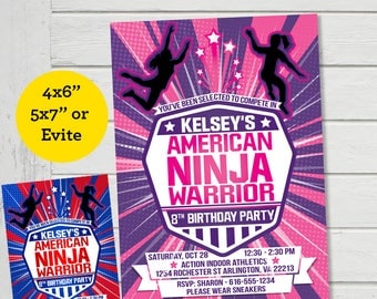 American Ninja Warrior Girls Invitation ANW Birthday Ninja Warrior Australian Parkour Obstacle Course Party Invite (Evite) Digital File