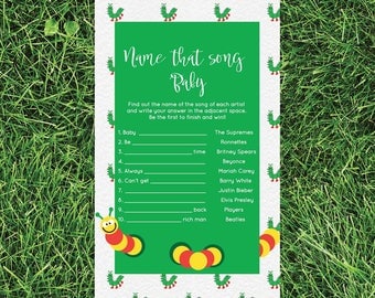 Name That Baby Song Caterpillar Baby Shower Games Ideas Activities, Gender Neutral Boy Girl Instant Download Baby Tune Fun 0111-A