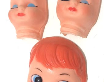 Vintage Lot of 3 Vintage Rubber Doll Heads