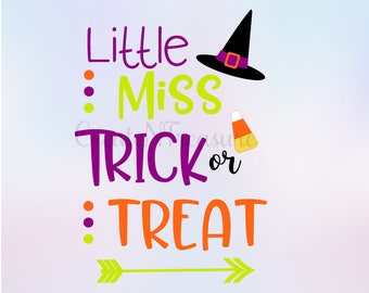 Halloween svg, Witch svg, Little Miss Trick or Treat svg. Cutting file for silhouette studio. Svg design for cricut. SVG, PNG, DXF