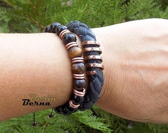Men leather bracelet,Men bracelet,leather men bracelet,men accessory,copper men bracelet,bracelet for men,Black leather braided men bracelet