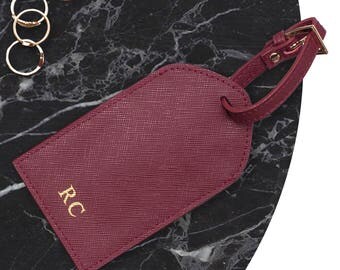 Étiquettes à bagages en cuir rose doré avec boucle d