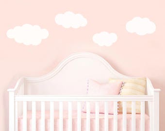 Set of (4) large fluffy white cloud wall stickers girls boys bedroom dreamy nursery pack of 4