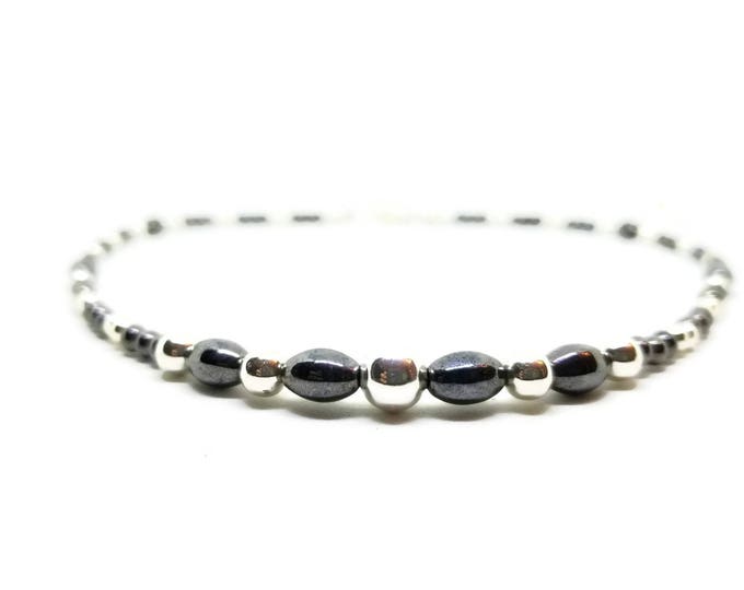 Hematite Beaded Necklace, Black and Silver Necklace, Gemstone Necklace, Unisex Necklace, Unique Birthday Gift