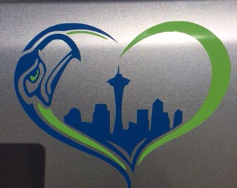 Seattle Seahawks Car Decal - Blue and Green - Heart Shaped