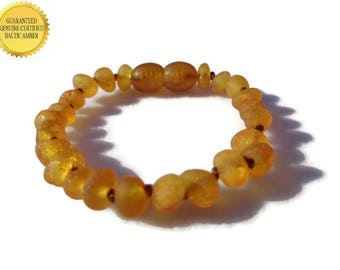 RAW Baltic Amber Teething Bracelet, Amber Baby Bracelet, Real Honey Amber Beads, Amber for Teething Pain, Eczema, Drooling, *SAFETY KNOTTED