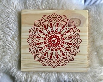 Wood Wall Art, Mandala Painting, Red Mandala Art, Lace Mandala, Yoga Mandala, Mandala Wall Decor, Mandala Home Decor, Boho Mandala, Zen Art