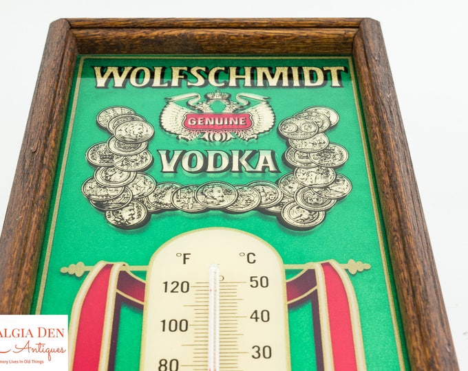 Framed Thermometer | Wolfschmidt Vodka Advertising | Vintage Bar Decor