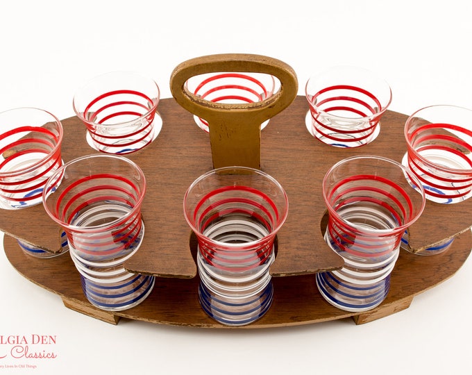 Anchor Hocking Art Deco Tumblers | Red White And Blue Tumblers | 1938-1944 | Betsy Ross Glass Set