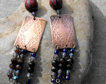 Ethnic engraved brass earrings