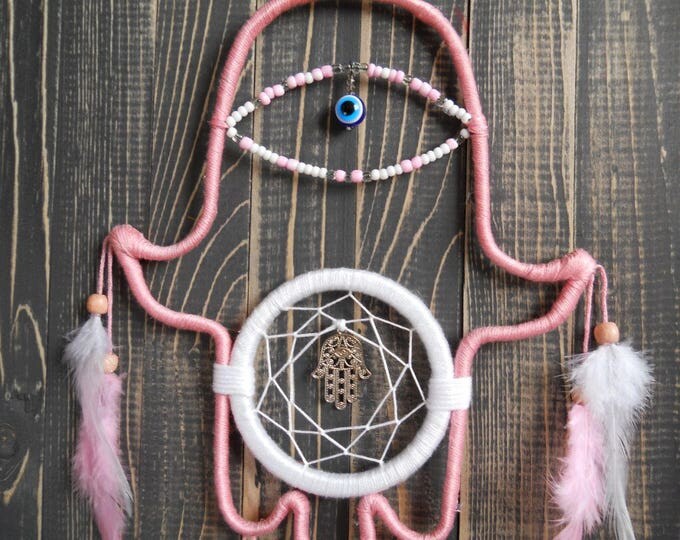 Personalized gift for girlfriend Dream catcher Hamsa pink dreamcatcher hamsa necklace hand of hamsa dreamcatcher jewelry hamsa decor