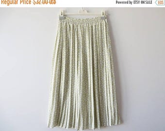 CIJ SALE Vintage 80s Floral Pleated Skirt Light Yellow Skirt Accordion Skirt Elastic Waist Skirt Floral Midi Skirt Silky Summer Skirt Medium