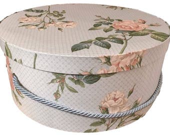 Large Hat Box in Blue Floral, Ready to ship! Round Box, French Cottage Decor, Fabric Covered Box, Box w Lid, Keepsake Box, Decorative Box