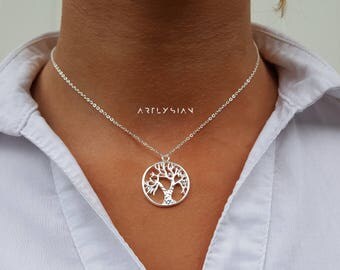 Tree of life necklace, family tree necklace, tree of life pendant, family tree pendant, tree of life silver tone, tree gift daughter charms