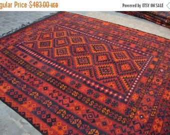 BIG SALE 9'6 x 8 FT Afghan Handwoven Tribal Maimana Square kelim rug, Oriental rug, wool area rug