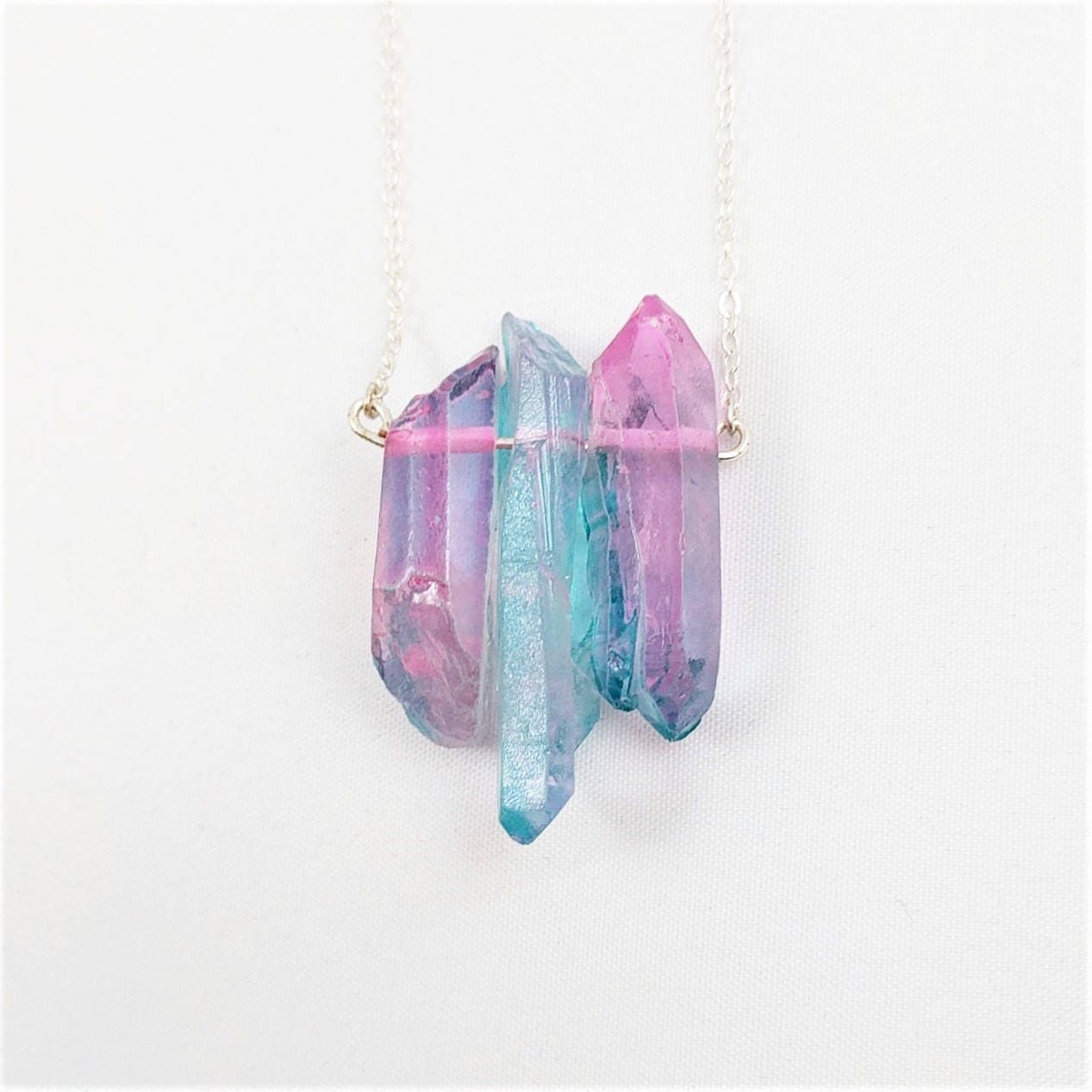 Raw Cotton Candy Quartz Crystal Necklace Kawaii Candy Sweet